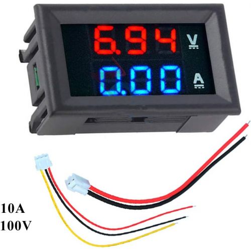  [아마존베스트]HiLetgo 2pcs 0.56 Digital Voltmeter Ammeter DC 100V 10A Amp Voltage Current Meter Tester 0.56 Inch 3 Bits Blue + Red Dual LED Display Panel with Connect Wires