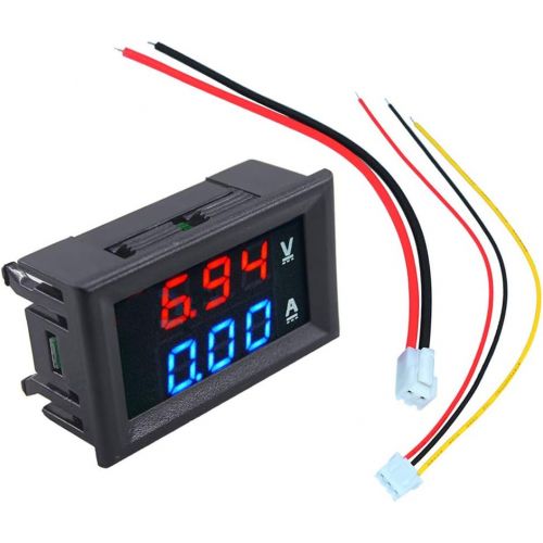  [아마존베스트]HiLetgo 2pcs 0.56 Digital Voltmeter Ammeter DC 100V 10A Amp Voltage Current Meter Tester 0.56 Inch 3 Bits Blue + Red Dual LED Display Panel with Connect Wires