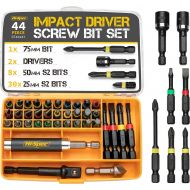 Hi-Spec 44 Piece 1/4” Hex Shank Impact Driver Screw Bit Set. S2 Steel Screwdriving for Drill Drivers