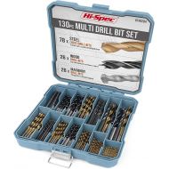 Hi-Spec 130 Piece Multi SAE Drill Bit Set. 11 Sizes 1/16in to 3/8in. Metal, Woods, Plastics, Dryall, Brick & Concrete Drilling with HSS Titanium, Masonry & Brad Point Steel Bits. C