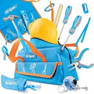 Hi-Spec 18 Piece Kids Tool Kit with Blue Tool Bag, Kids Apron, Pretend Play Hard Hat, Safety Glasses, REAL Small Size Hand Tools, Level, 4oz Hammer for DIY Childrens Construction E