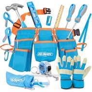 Hi-Spec 16 Piece Childrens Tool Kit with Kids Size Tool Belt, Real Leather Work Gloves, Safety Glasses, Wooden Rule, REAL Small Size Hand Tools for DIY Construction Education Schoo