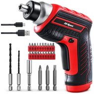 [아마존베스트]Hi-Spec 3.6V 1300mAh USB Rechargeable Li-ion Electric Power Cordless Screwdriver with 4 LED Lights & 26 Piece Bit Set for DIY Power Screw-Driving & Fastening