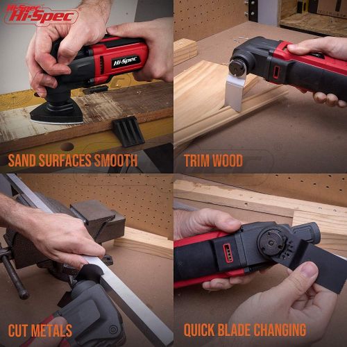  Hi-Spec 2.5A (300w) Oscillating Multi-Tool with Keyless Tool Changing, 38pc Accessory Kit and Variable Speed Switch for Sanding, Grinding, Cutting, Removing Grout and Stains - Powe