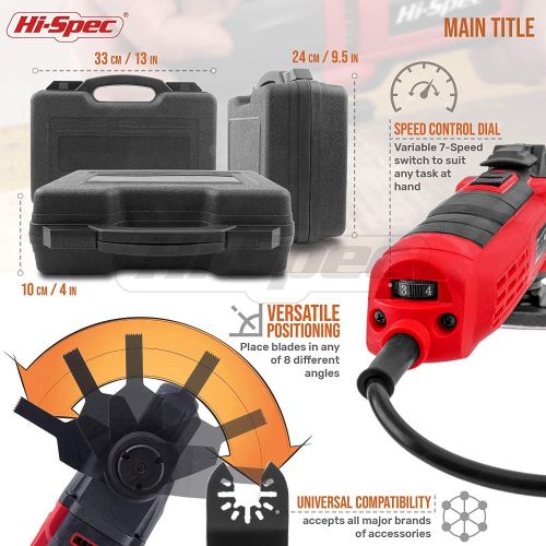  Hi-Spec 2.5A (300w) Oscillating Multi-Tool with Keyless Tool Changing, 38pc Accessory Kit and Variable Speed Switch for Sanding, Grinding, Cutting, Removing Grout and Stains - Powe