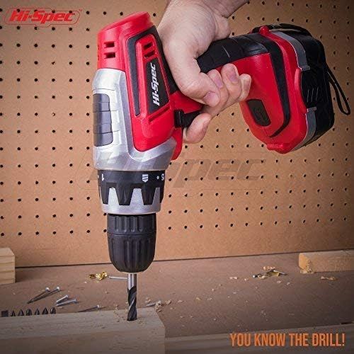  Hi-Spec 18 V Pro Combo Cordless Drill Driver with 1000 mAh Ni-MH Battery, 17 Position Keyless Clutch, Variable Speed Switch & 30 Piece Drill and Screwdriver Bit Accessory Set in Co