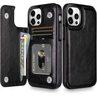 [아마존베스트]HianDier Wallet Case Compatible with iPhone 12 Pro MAX Case 5G 6.7-inch Slim Protective with Credit Card Slot Holder Flip Folio Soft PU Leather Magnetic Closure Cover, Black