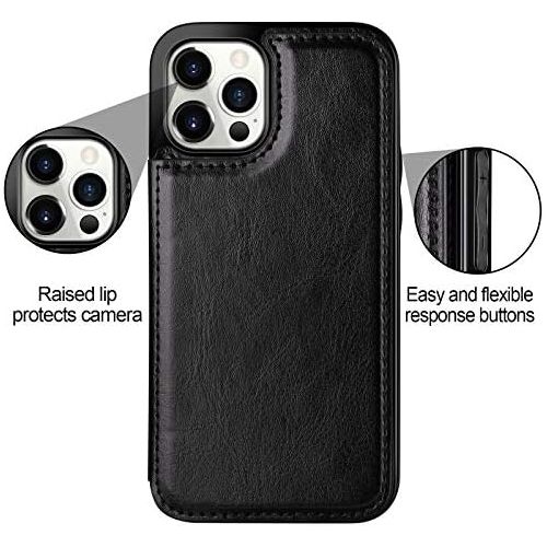  [아마존베스트]HianDier Wallet Case Compatible with iPhone 12 Pro MAX Case 5G 6.7-inch Slim Protective with Credit Card Slot Holder Flip Folio Soft PU Leather Magnetic Closure Cover, Black