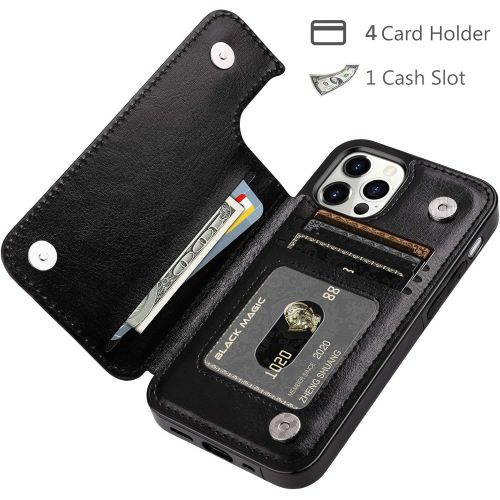  [아마존베스트]HianDier Wallet Case Compatible with iPhone 12 Pro MAX Case 5G 6.7-inch Slim Protective with Credit Card Slot Holder Flip Folio Soft PU Leather Magnetic Closure Cover, Black