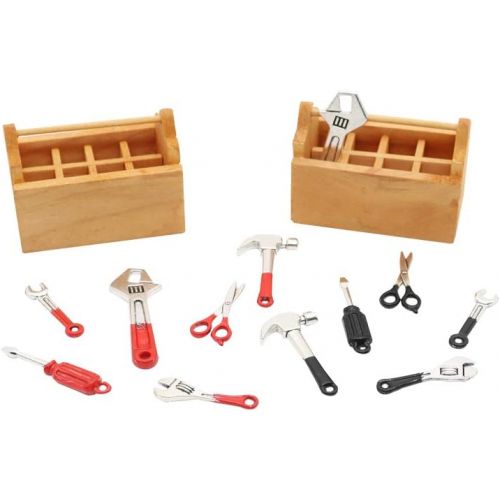  Hiawbon 1:12 Scale Miniature House Tool Box with Tools Model Miniature Figurines for DIY Crafts Ornament Accessories Creative Birthday Handcraft Gift, Set of 2