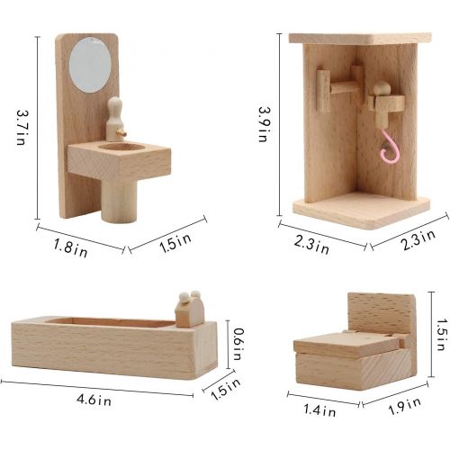  Hiawbon 1:12 Scale Mini House Wooden Furniture Miniature Bathroom Furniture Set Mini House Accessories Furniture Model for Christmas Birthday Gifts