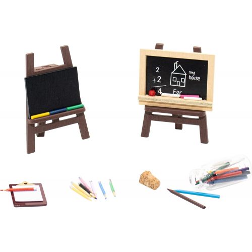  Hiawbon 26 Pcs Dollhouse Miniature School Study Office Scene Set Miniature Wooden Easel Blackboard Clipboard Crayons and Colored Pencils Miniature Furniture Art Study Supplies for 1:12 Dol