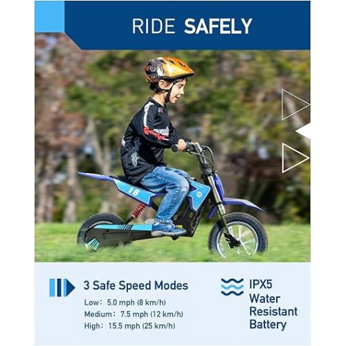  Hiboy DK1 36V Electric Dirt Bike,300W Electric Motorcycle - Up to 15.5MPH & 13.7 Miles Long-Range,3-Speed Modes Motorcycle for Kids Ages 3-10