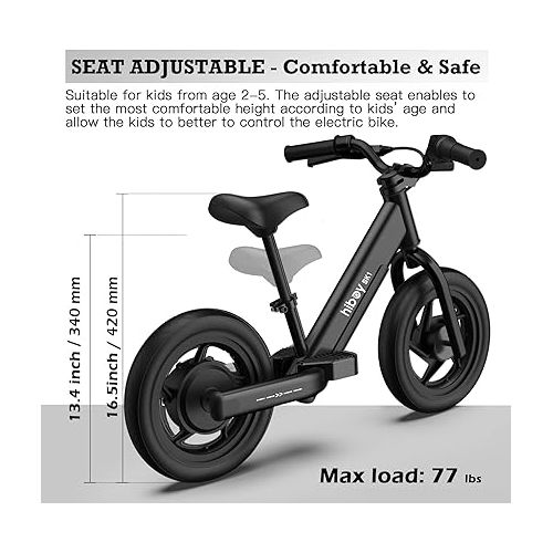  Hiboy Electric Bike for Kids, 12 Inch Electric Balance Bike for Kids Ages 2-5, 24v 150w Boys & Girls E Bike with Adjustable Seat