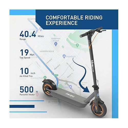  Hiboy S2 MAX Electric Scooter, 40.4 Mi Long Range & 19 MPH, 650W MAX Motor Power, 10'' Pneumatic Tires, Split Hub Set, Dual Braking System and Cruise Control, Foldable Commuter E-Scooter for Adults