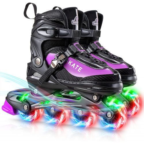  Hiboy Adjustable Inline Skates with All Light up Wheels, Outdoor & Indoor Illuminating Roller Skates for Boys, Girls, Beginners