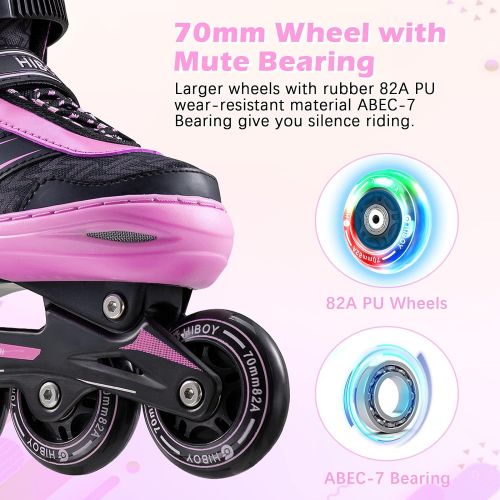  Hiboy Adjustable Inline Skates with Light up Wheels, Fun Roller Blades with 4 Sizes Adjustable for Kids, Teenagers and Adults