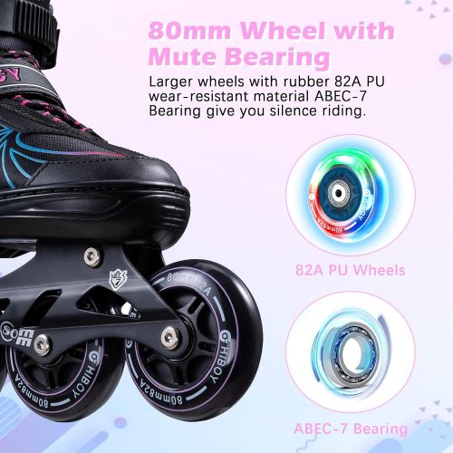  Hiboy Adjustable Inline Skates with Light up Wheels, Fun Roller Blades with 4 Sizes Adjustable for Kids, Teenagers and Adults