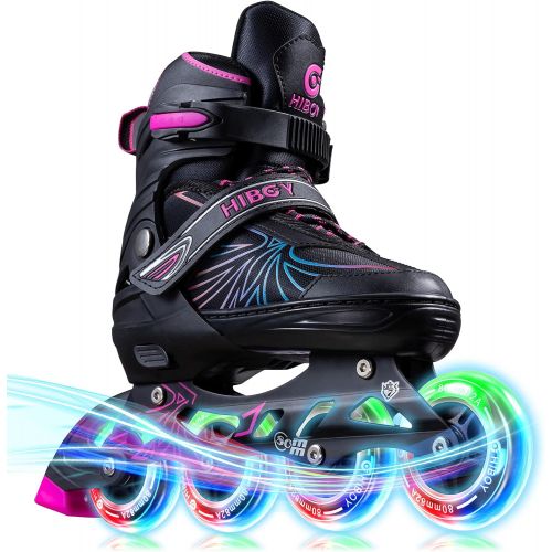  Hiboy Adjustable Inline Skates with Light up Wheels, Fun Roller Blades with 4 Sizes Adjustable for Kids, Teenagers and Adults