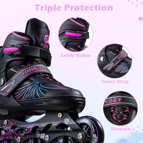  Hiboy Adjustable Inline Skates with Light up Wheels, Fun Roller Blades with 4 Sizes Adjustable for Kids, Teenagers and Adults