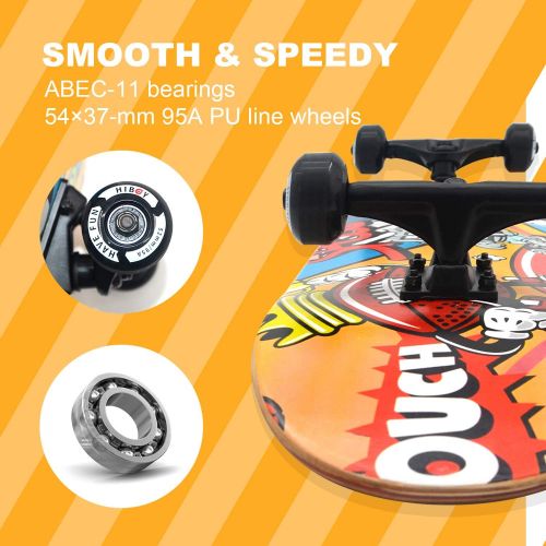  Hiboy Alpha Skateboard, Complete Skateboard 31 x 8, ABEC-11 Bearing, 95A High Rebound PU Cushion, Pro Skateboard for Kids Teens & Adults (Alpha#1)