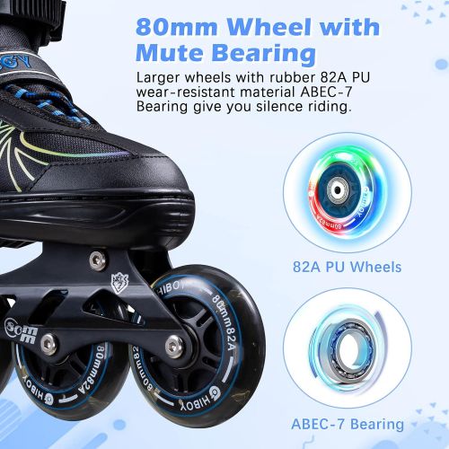  Hiboy Adjustable Inline Skates with Light up Wheels, Fun Roller Blades with 4 Sizes Adjustable for Kids, Teenagers and Adults