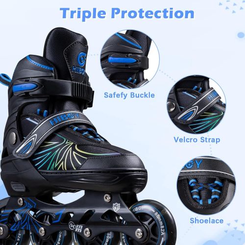  Hiboy Adjustable Inline Skates with Light up Wheels, Fun Roller Blades with 4 Sizes Adjustable for Kids, Teenagers and Adults