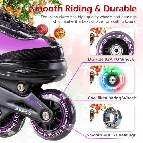  Hiboy Adjustable Inline Skates with All Light up Wheels, Outdoor & Indoor Illuminating Roller Skates for Boys, Girls, Beginners