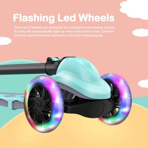  Hiboy Q1 Scooter for Kids - 4 Adjustable Heights, 3 Wheels with 2 LED Light-Up Front Wheels, Foldable Toddler Scooter for Boys and Girls from 2-6 Years Old