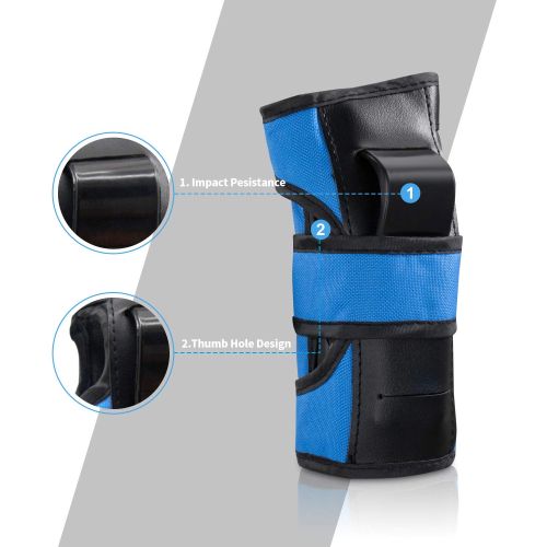  Hiboy Knee Pads for Kids, Knee pads and Elbow Pads Wrist Guards, Protective Gear Set for Roller Skates Inline Skating Skateboarding Cycling Biking Scooter Riding (Blue, Small)