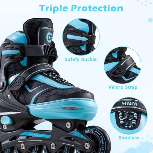  Hiboy Adjustable Inline Skates with Light up Wheels, Fun Roller Blades with 4 Sizes Adjustable for Kids, Teenagers and Adults