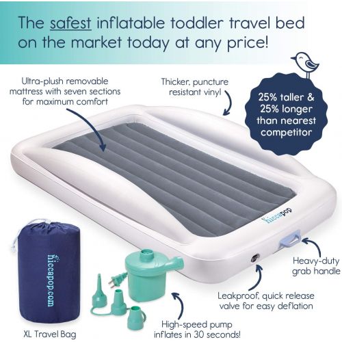  [아마존핫딜][아마존 핫딜] Hiccapop hiccapop Inflatable Toddler Travel Bed with Safety Bumpers | Portable Blow Up Mattress for Kids with Built in Bed Rail - Gray