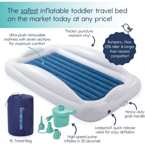  Hiccapop hiccapop Inflatable Toddler Travel Bed with Safety Bumpers | Portable Blow Up Mattress for Kids with Built in Bed Rail