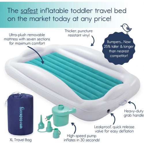  Hiccapop hiccapop Inflatable Toddler Travel Bed with Safety Bumpers | Portable Blow Up Mattress for Kids with Built in Bed Rail