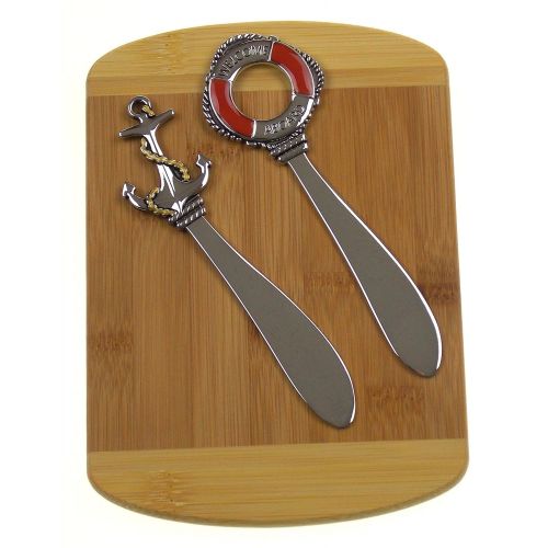  Hickoryville Nautical Cheese Spreaders Bundled with Bamboo Cheese Board