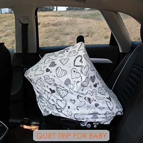  [아마존베스트]Hicoco Baby Car Seat Covers, Nursing Covers, Carseat Canopy, Boys Girls Privacy Breastfeeding Cover (Grey Heart)