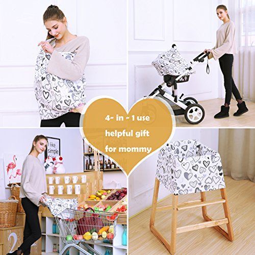  [아마존베스트]Hicoco Baby Car Seat Covers, Nursing Covers, Carseat Canopy, Boys Girls Privacy Breastfeeding Cover (Grey Heart)