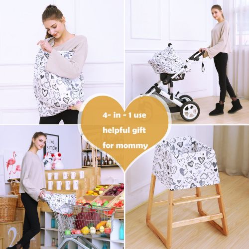  [아마존베스트]Hicoco Baby Car Seat Covers, Nursing Covers, Carseat Canopy, Boys Girls Privacy Breastfeeding Cover (Grey Heart)