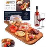 [아마존베스트]Hicorfe Acacia Wood Bread Board, Wooden Serving Board and Cheese Board, Modern Design with Handle-15.35 x 7 Inch