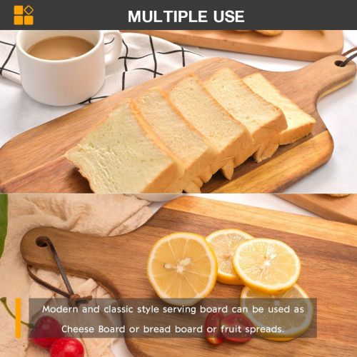  [아마존베스트]Hicorfe Acacia Wood Bread Board, Wooden Serving Board and Cheese Board, Modern Design with Handle-15.35 x 7 Inch