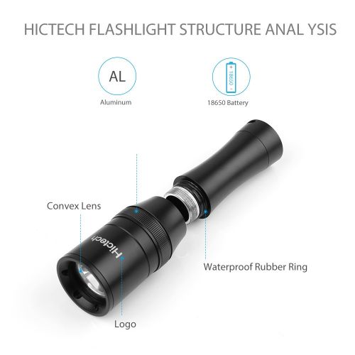  LED Flashlight, Hictech 1000 lm Xml - L2 Scuba Dive Diving LED Flashlight Torch 100 m Underwater Waterproof Submarine Light Fishing Handheld Torch (included Rechargeable and Charge