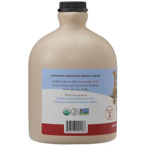  Hidden Springs Maple Hidden Springs Organic Vermont Maple Syrup, Grade A Amber Rich, 64 Ounce, 1 Half Gallon,...