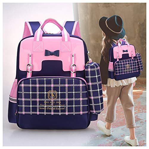  Hidds Cute Bowknot Backpacks for Girls Princess Style Children School Bookbags (Small, Blue set)