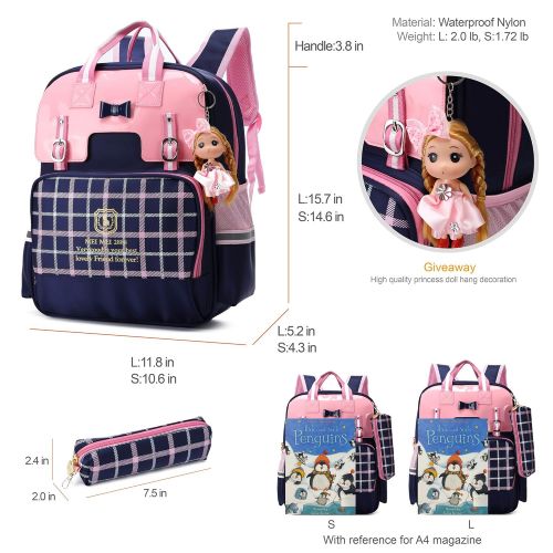  Hidds Cute Bowknot Backpacks for Girls Princess Style Children School Bookbags (Small, Blue set)