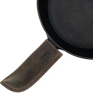 Hide & Drink, Full Grain Leather Hot Handle, Cast Iron Protector, Panhandle Potholder, Double Layered, Double Stitched, Slides On/Off Easily onto Metal Skillet Grips, Handmade, Espresso