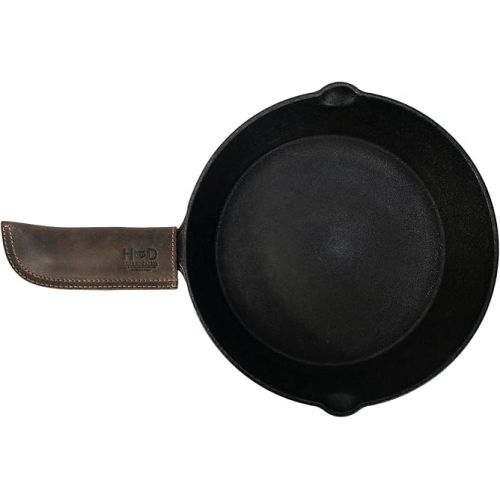  Hide & Drink, Full Grain Leather Hot Handle, Cast Iron Protector, Panhandle Potholder, Double Layered, Double Stitched, Slides On/Off Easily onto Metal Skillet Grips, Handmade, Espresso