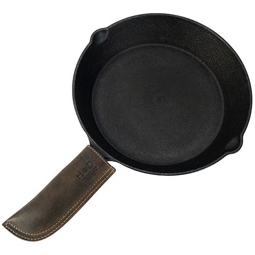  Hide & Drink, Full Grain Leather Hot Handle, Cast Iron Protector, Panhandle Potholder, Double Layered, Double Stitched, Slides On/Off Easily onto Metal Skillet Grips, Handmade, Espresso