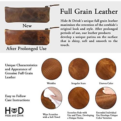  Hide & Drink, Rustic Leather Hot Handle Holders (Set of 2) Panhandle, Side Kick, Assist Grip for Cast Iron Skillets & Pans, Double Layered, Handmade (Bourbon Brown)