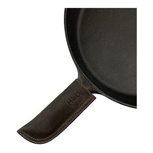  Hide & Drink, Leather Hot Handle Panhandle Potholder Double Layered Double Stitched Cookware Slides On/Off Easily onto Metal Skillet Grips Handmade Includes 101 Year Warranty (Bour