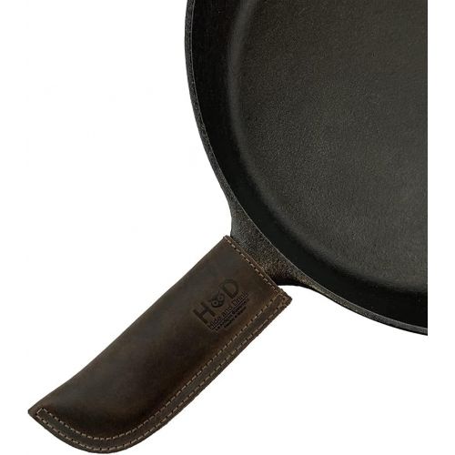  Hide & Drink, Leather Hot Handle Panhandle Potholder Double Layered Double Stitched Cookware Slides On/Off Easily onto Metal Skillet Grips Handmade Includes 101 Year Warranty (Bour